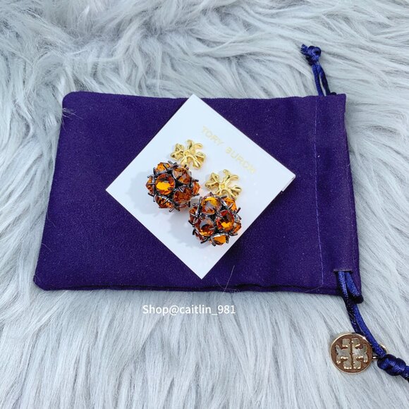 Tory Burch Roxanne Crystal Drop Earrings in Rolled Gold - Picture 5 of 5